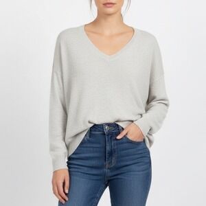 Joie V Neck Metallic Knit Sweater Long Sleeve Casual Pullover Size L